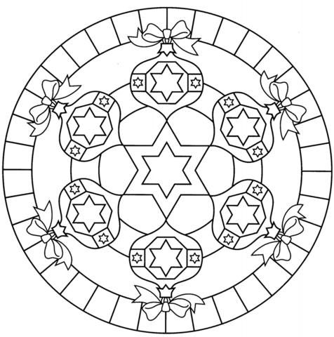 Mandala With Hexagrams Coloring Page